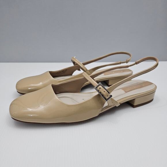 Franco Sarto Destin Mary Jane Flat Womens 10 Beige Patent Slingback Square Toe - Picture 1 of 13